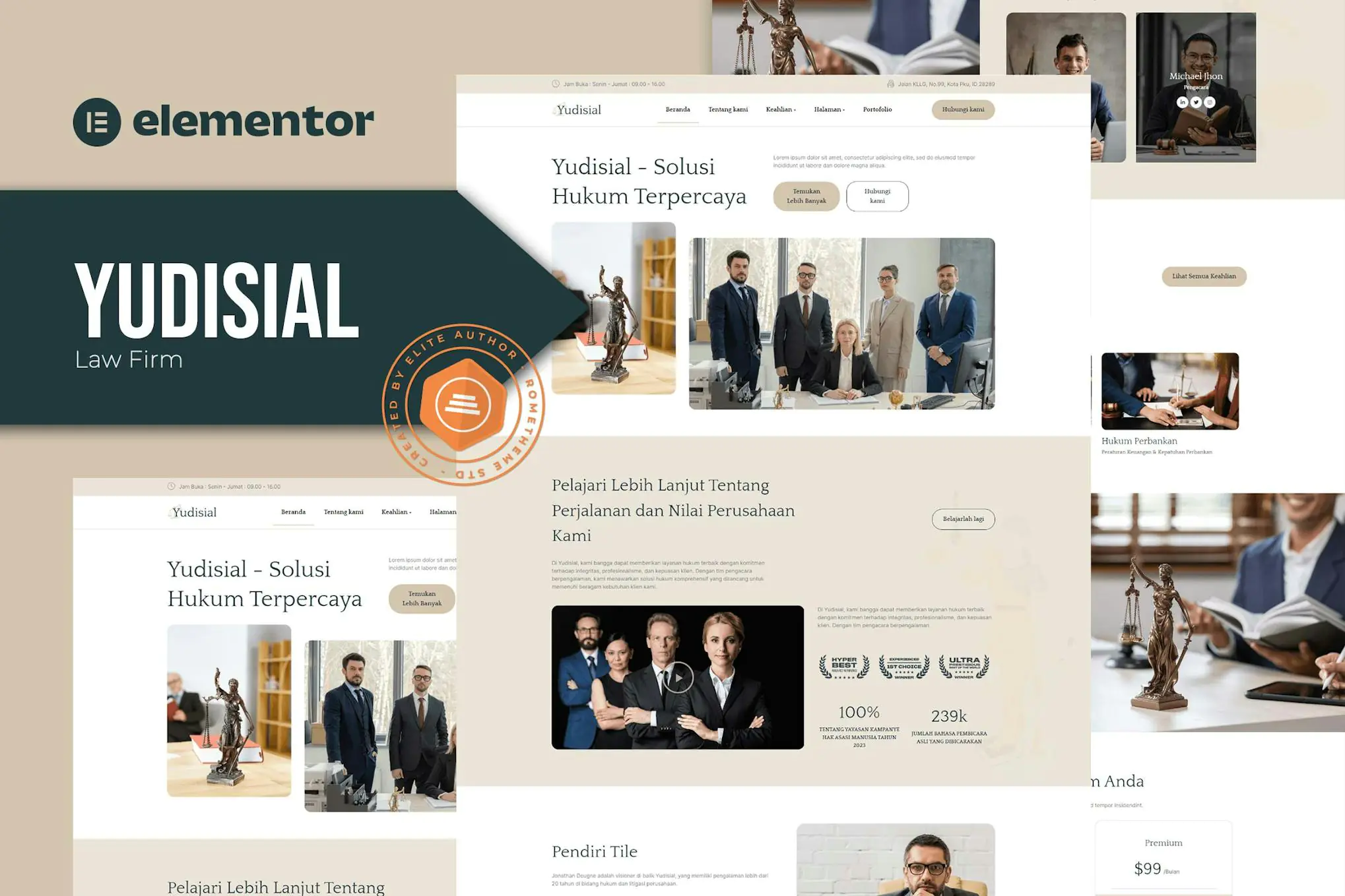 Yudisial - Kit de plantillas Elementor para bufete de abogados