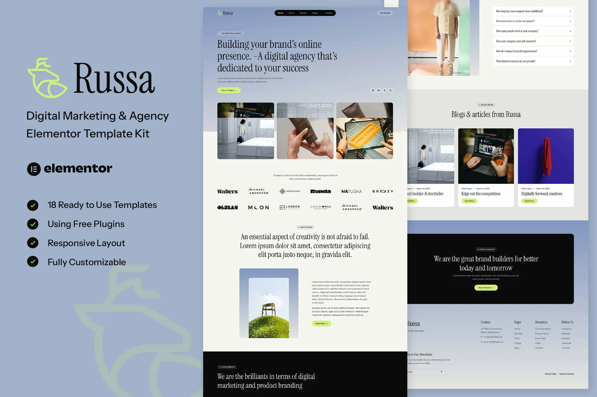 Russa - Kit de plantillas Elementor para agencias y marketing digital