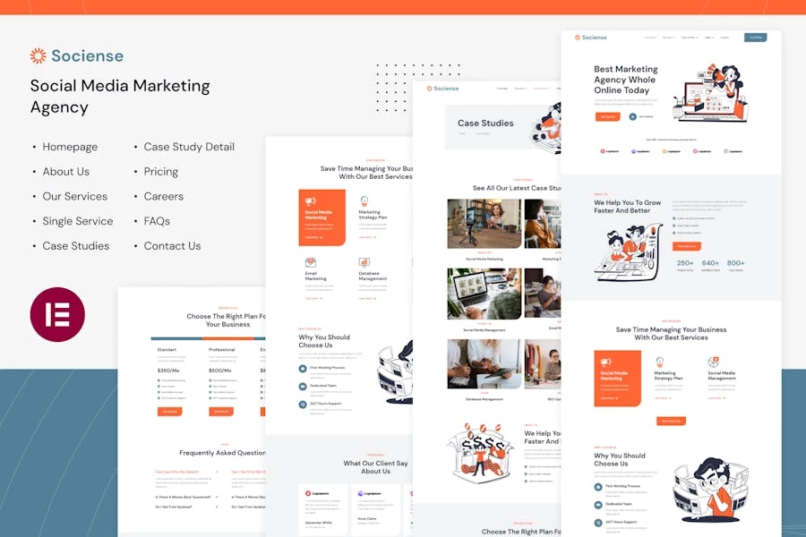 Socience | Template Kit Elementor para agencia de marketing en redes sociales