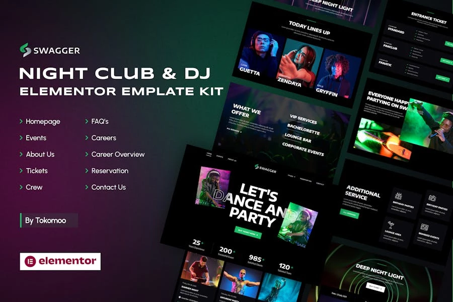 Swagger | Template Kit de club nocturno y DJ Elementor