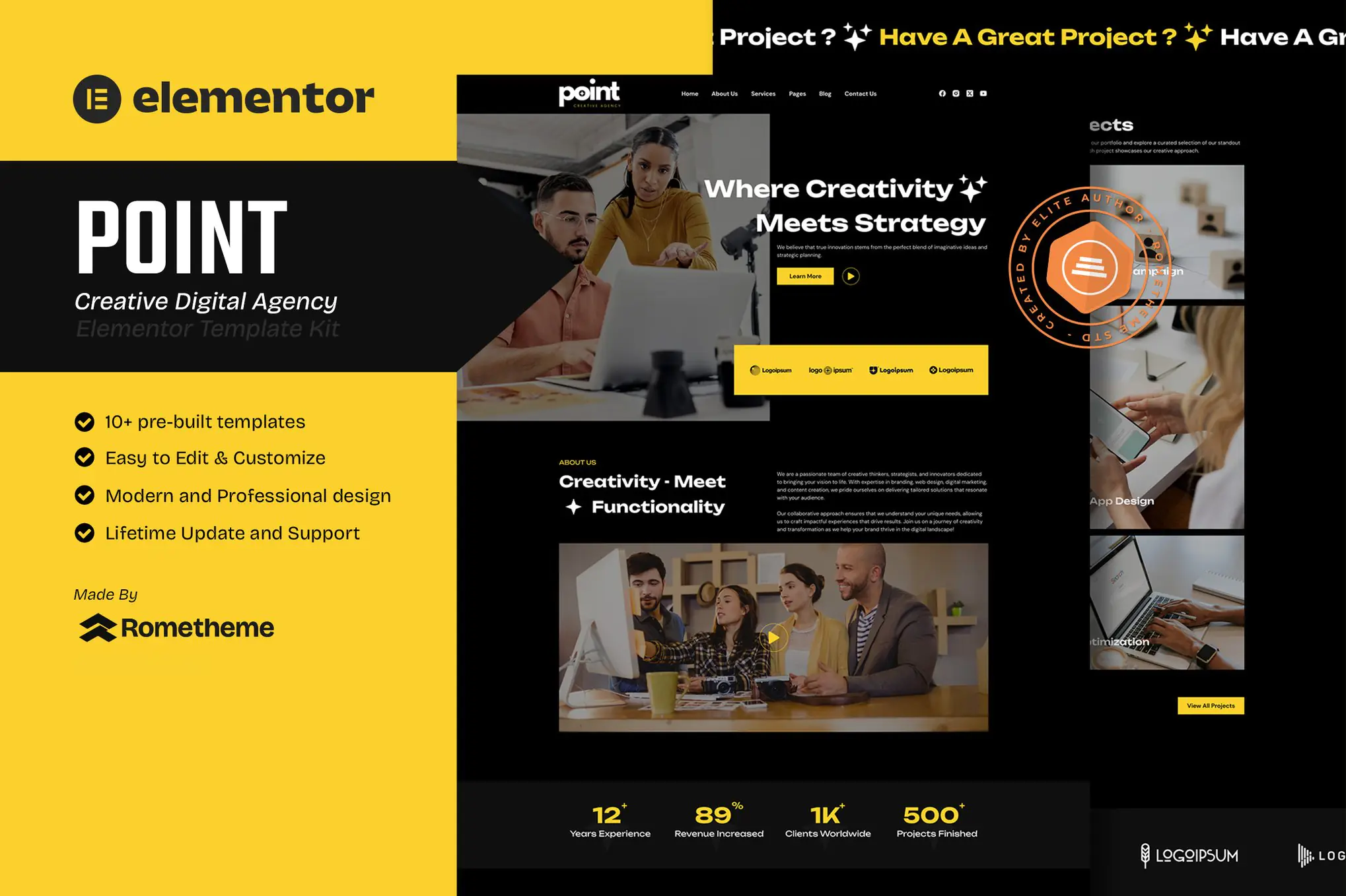 Point - Kit de plantillas Elementor para agencias digitales creativas