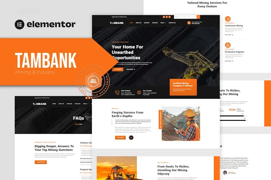 Tambank - Kit de plantillas Elementor Pro para minería e industria