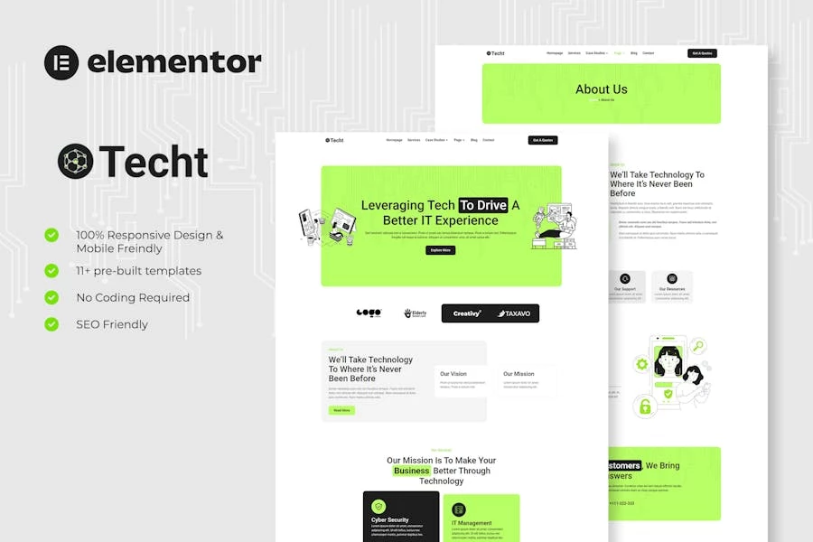 Techt - Kit de plantillas Elementor para empresas de soluciones y servicios de TI
