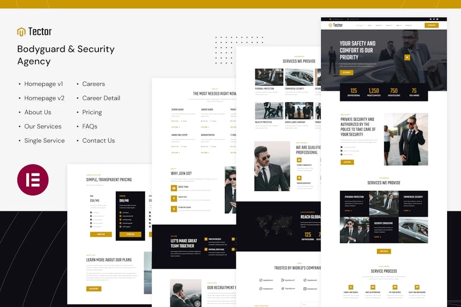 Tector | Template Kit Elementor de guardaespaldas y agencia de seguridad