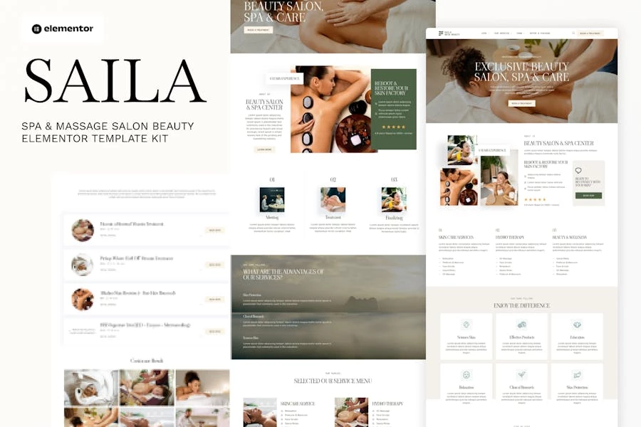 Saila - Kit de plantillas de belleza Elementor para spa y salón de masajes
