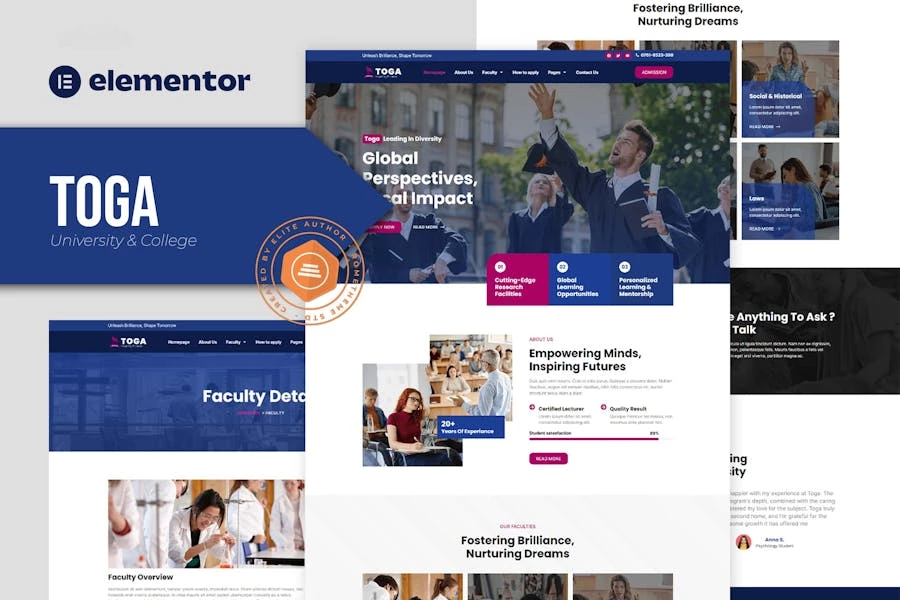 Toga - Kit de plantillas Elementor Pro para universidades y universidades