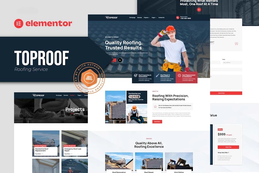 Toproof - Kit de plantillas Elementor para servicios de techado