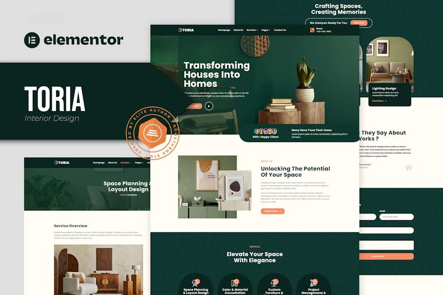Toria - Kit de plantillas Elementor para diseño de interiores