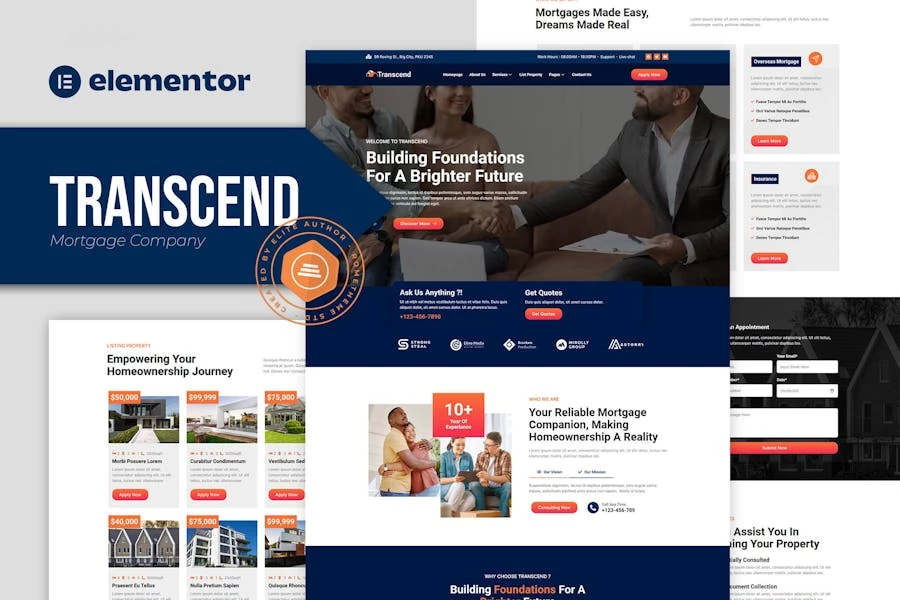 Transcend - Kit de plantillas Elementor para préstamos hipotecarios