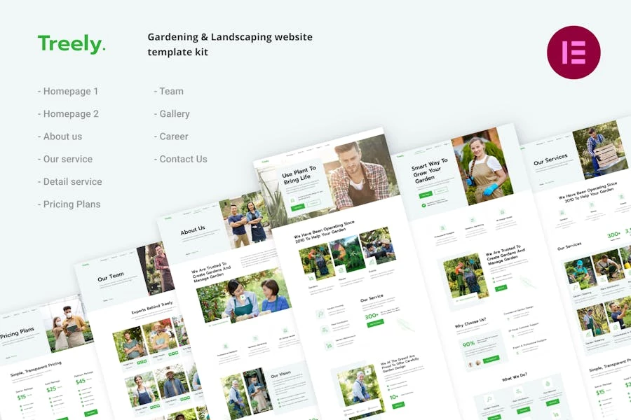 Treely | Kit de plantillas Elementor para paisajismo y jardinería