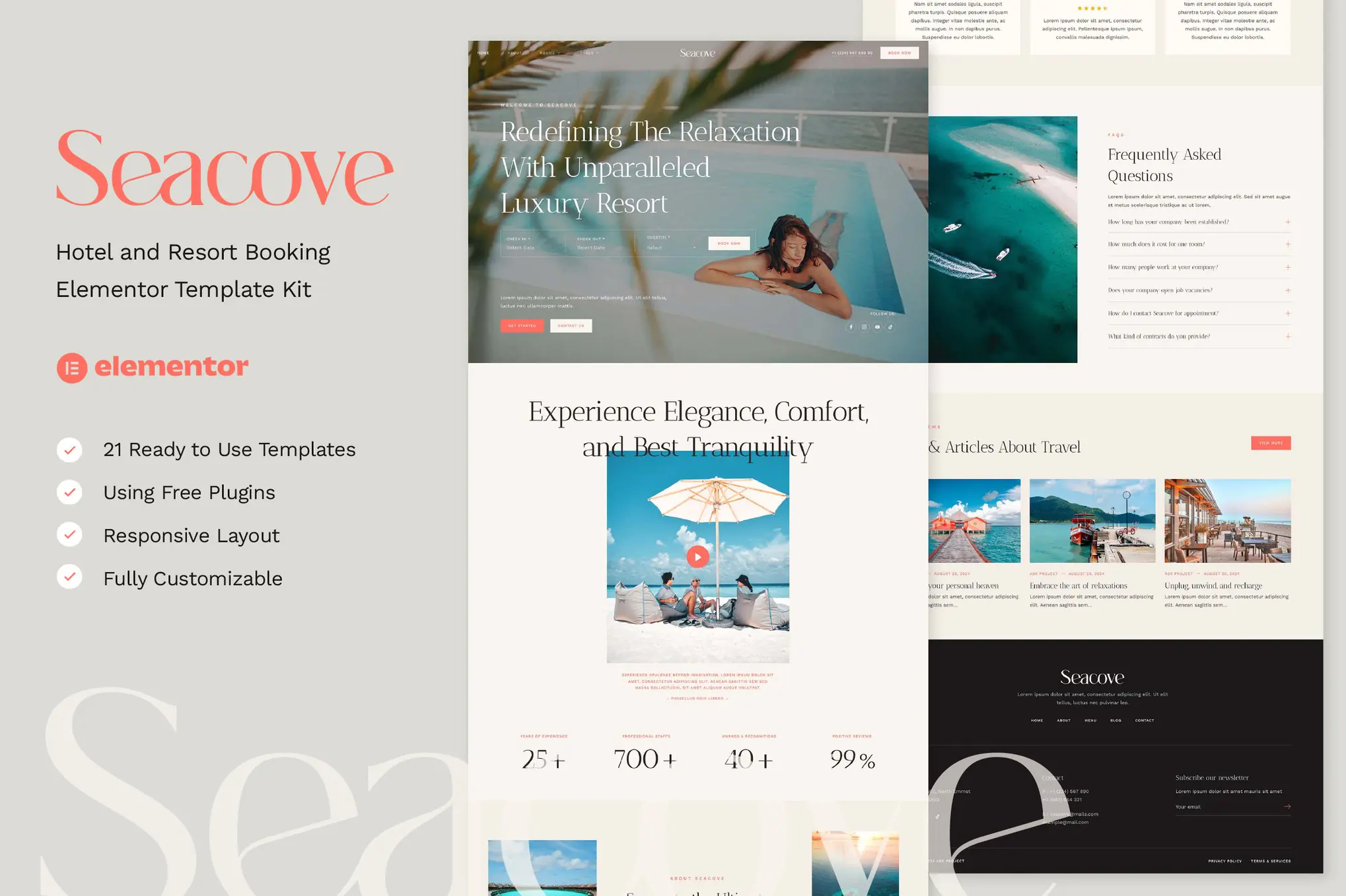 Seacove - Kit de plantillas Elementor para reservas de hoteles y complejos turísticos