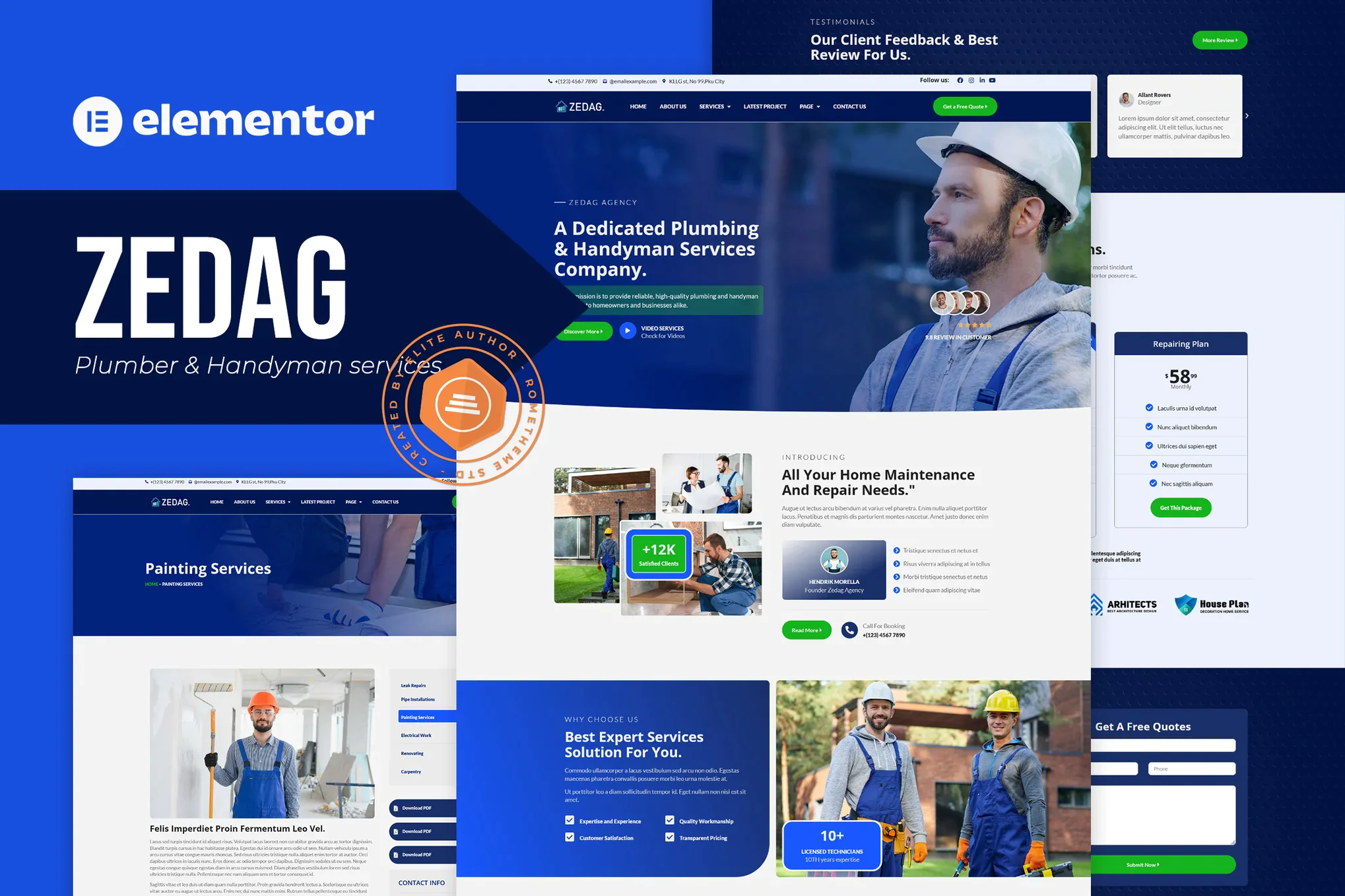 Zedag - Kit de plantillas Elementor Pro de Plumber & Handyman Services