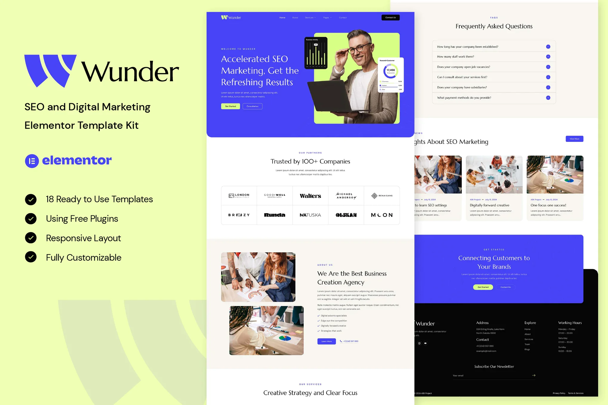 Wunder - Kit de plantillas Elementor para SEO y marketing digital