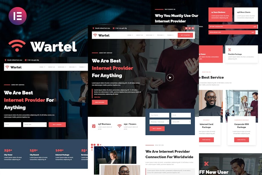 Wartel - Template Kit Elementor para servicios de proveedores de WiFi e Internet para el hogar