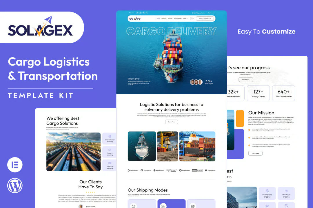 Solagex - Kit de plantillas Elementor para logística y transporte