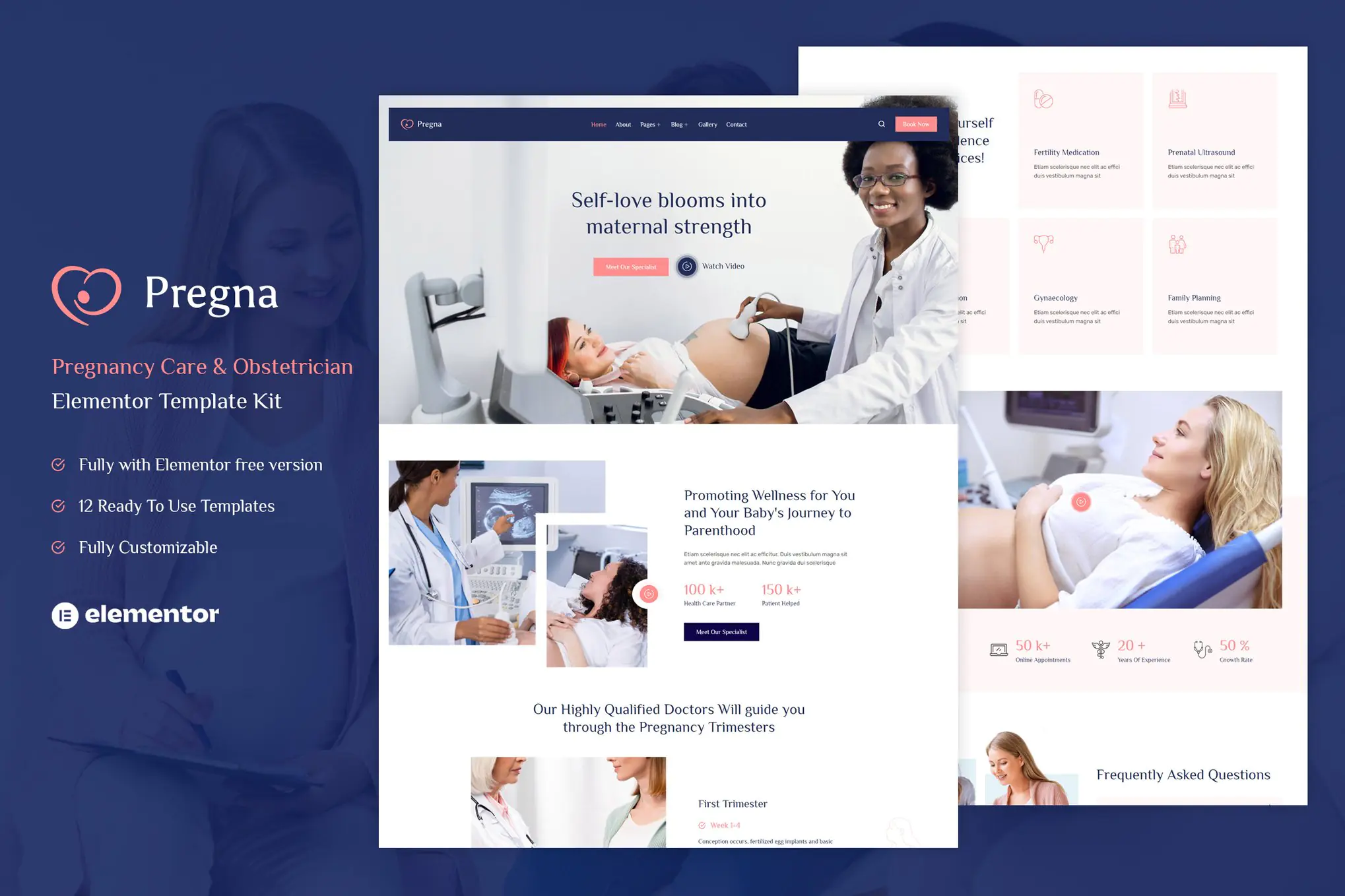 Pregna — Kit de plantillas Elementor para cuidado prenatal y obstetricia