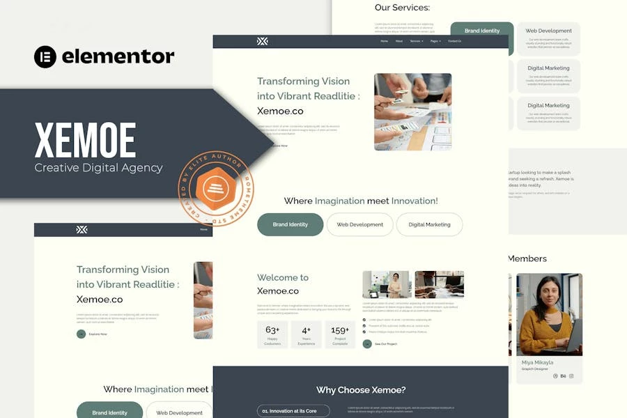 Xemoe - Kit de plantillas Elementor para Agencia Creativa Digital