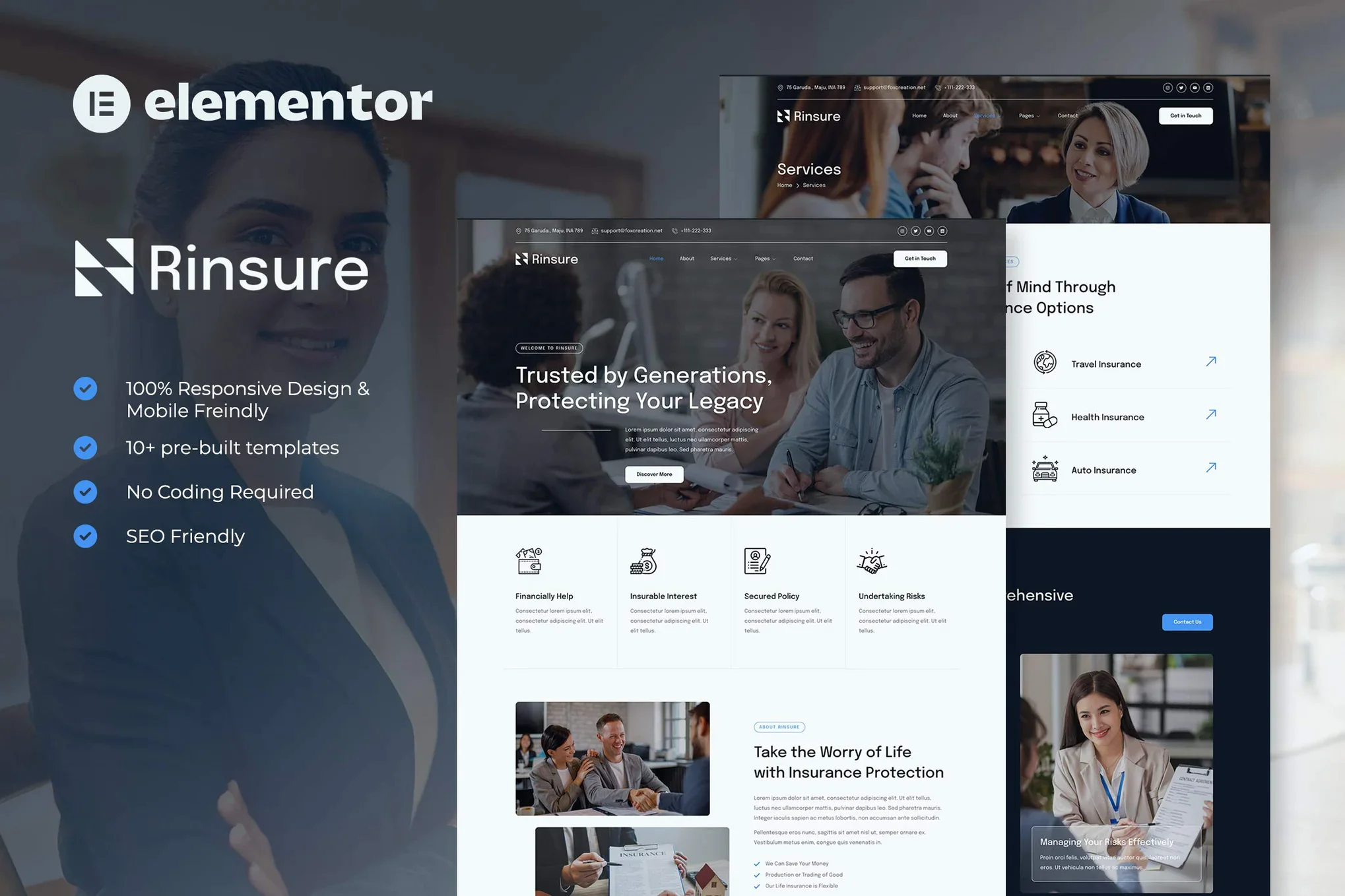 Rinsure - Kit de plantillas Elementor para agencias de seguros