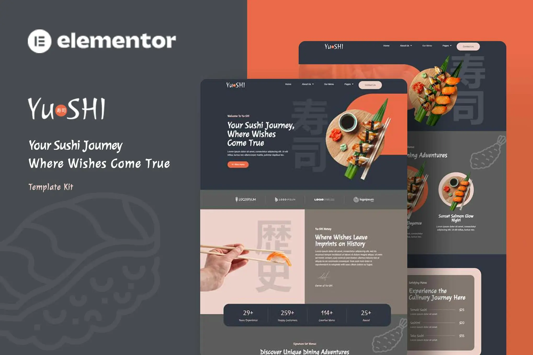 Yushi - Kit de plantillas Elementor para sushi Food