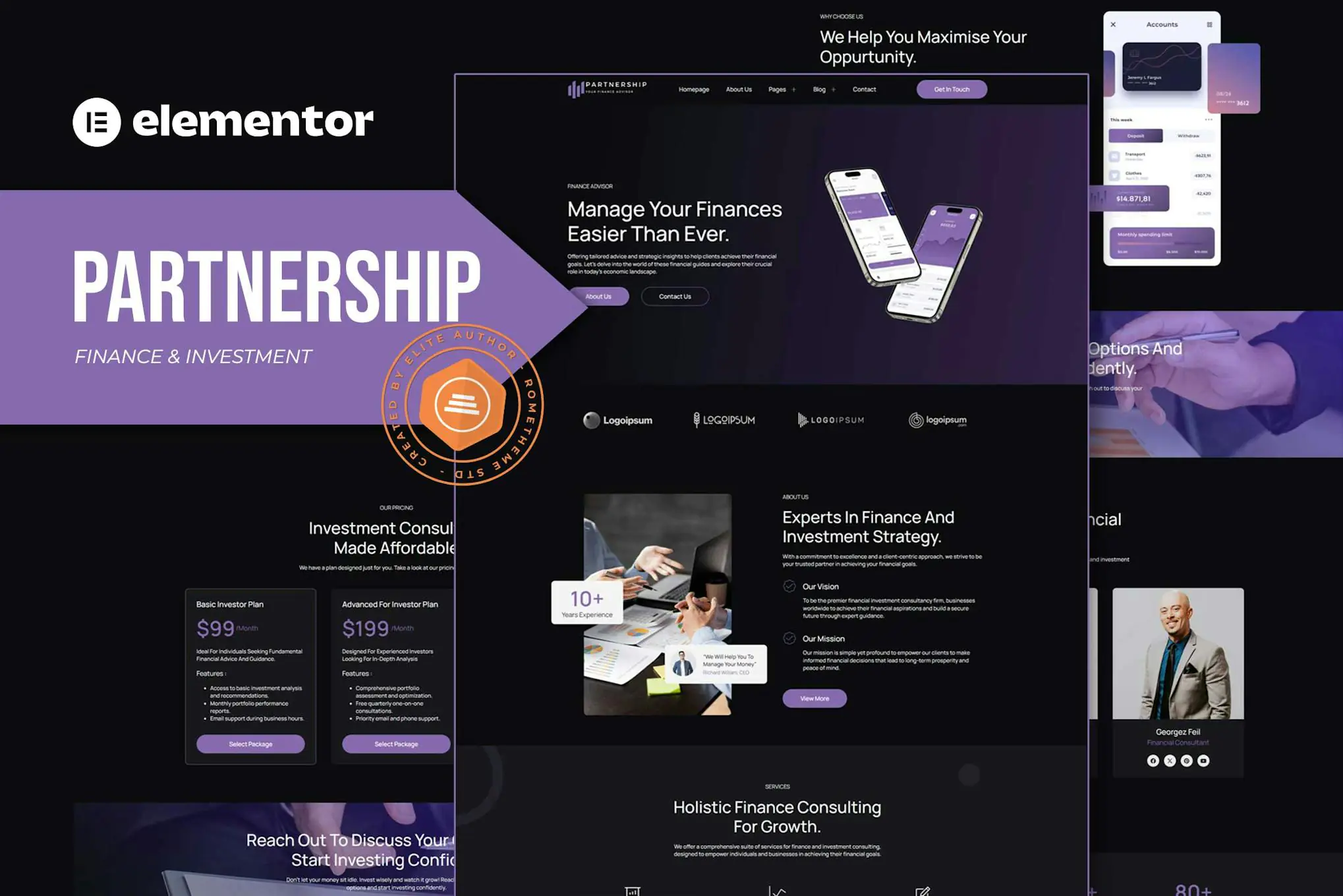 Partnership - Kit de plantillas Elementor para consultores de finanzas e inversiones