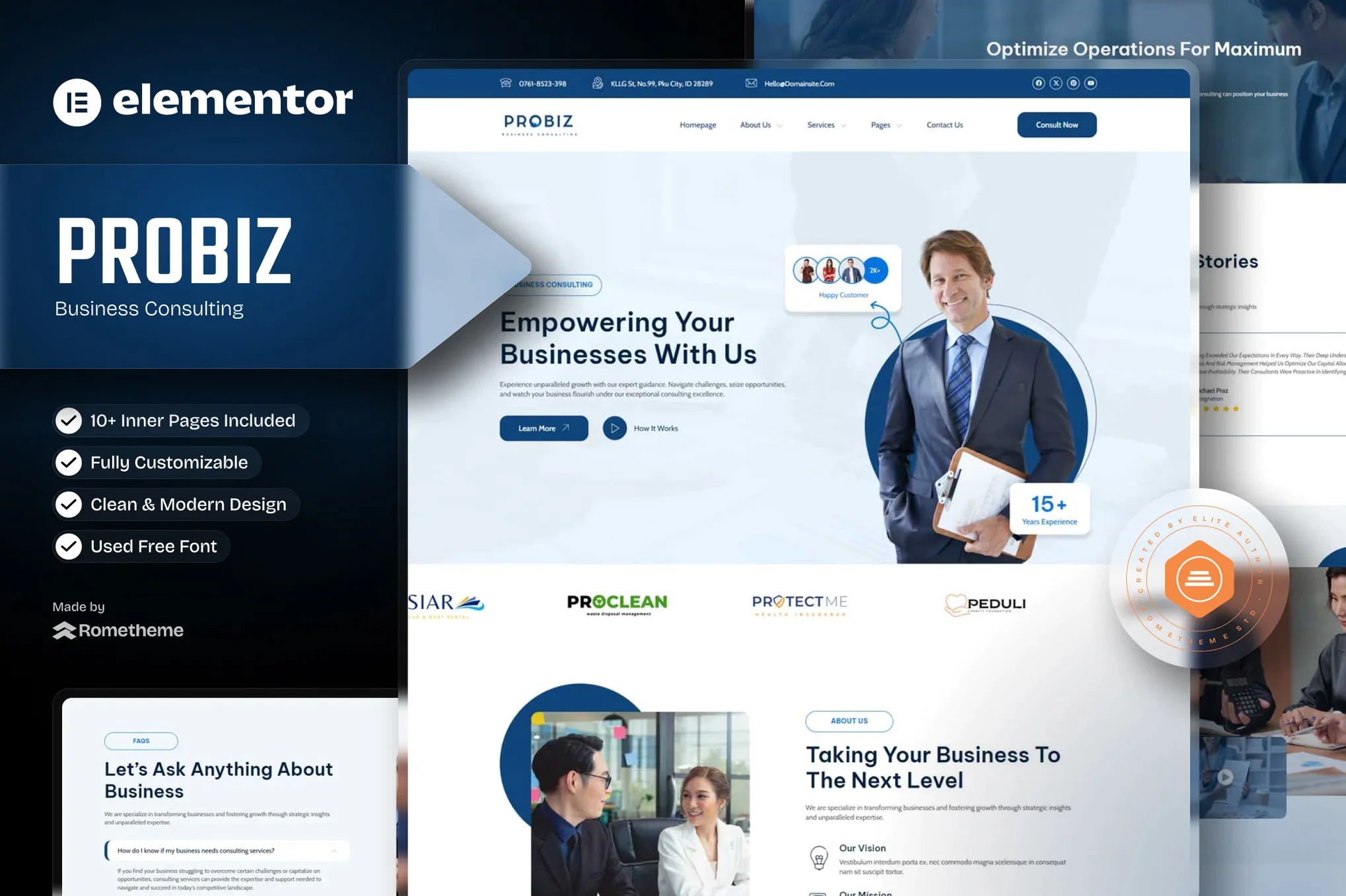 Probiz - Kit de plantillas Elementor para consultoría empresarial