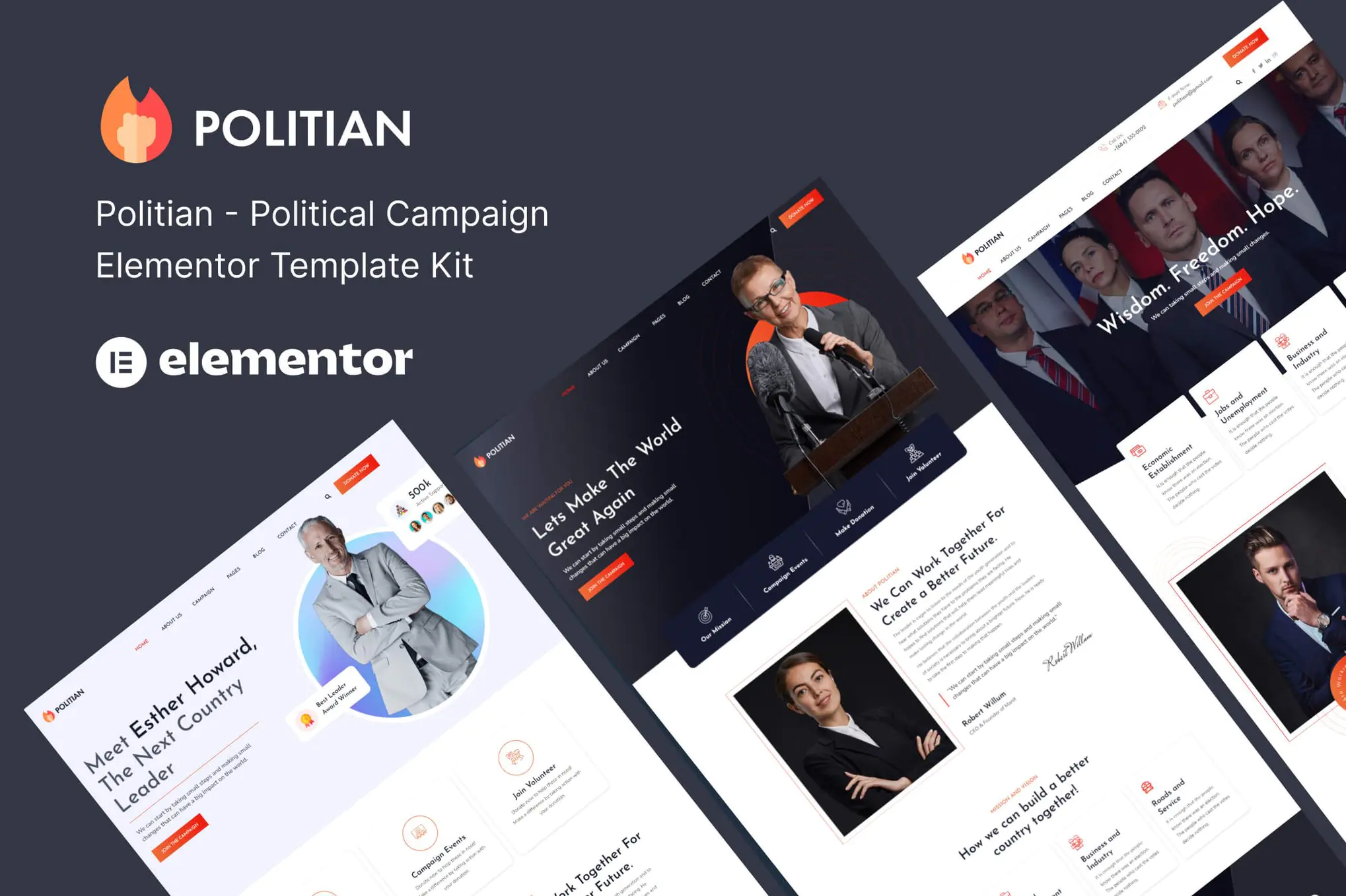 Politian — Kit de plantillas Elementor para campañas políticas y elecciones