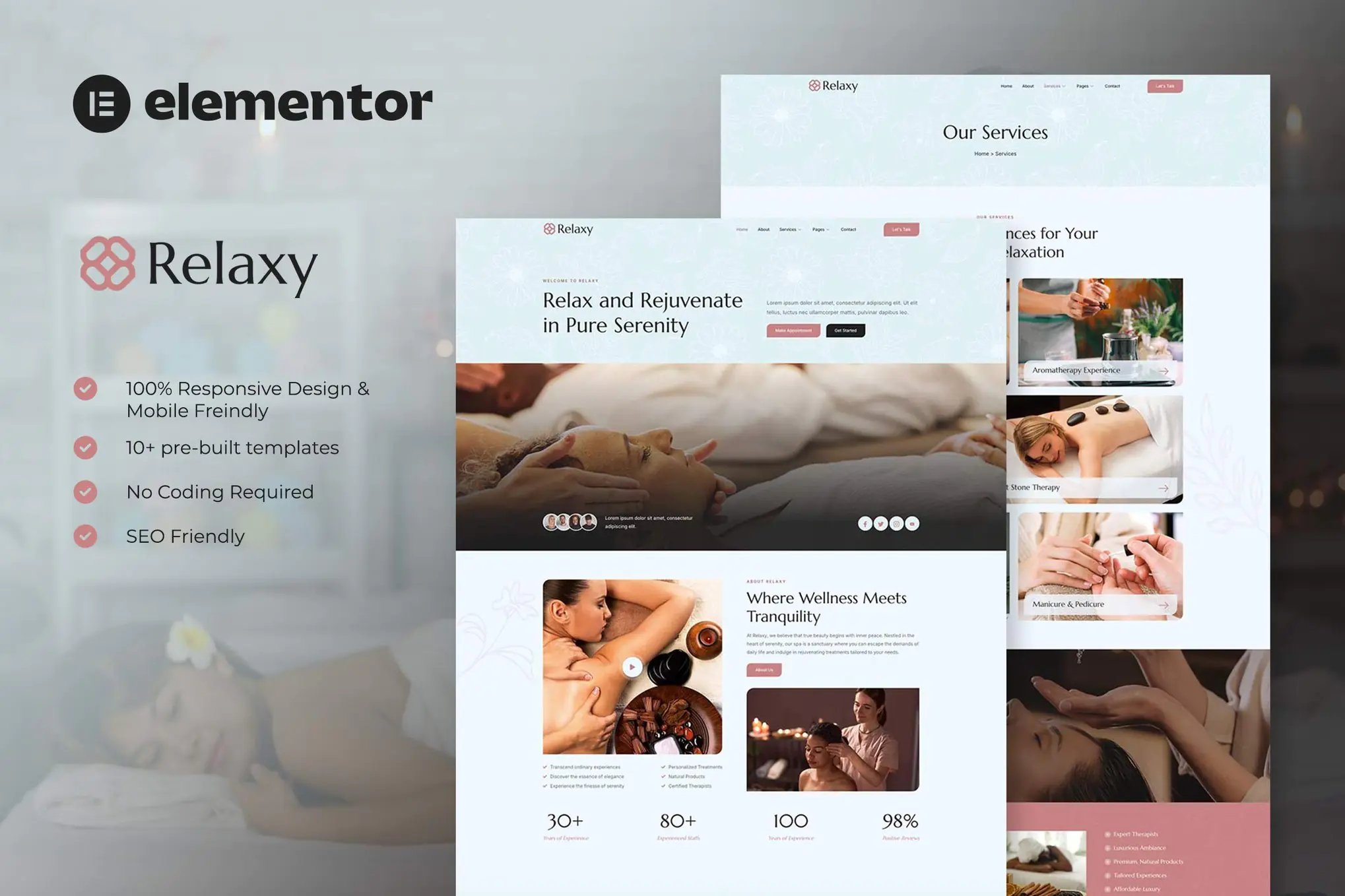 Relaxy - Kit de plantillas Elementor para spa y bienestar