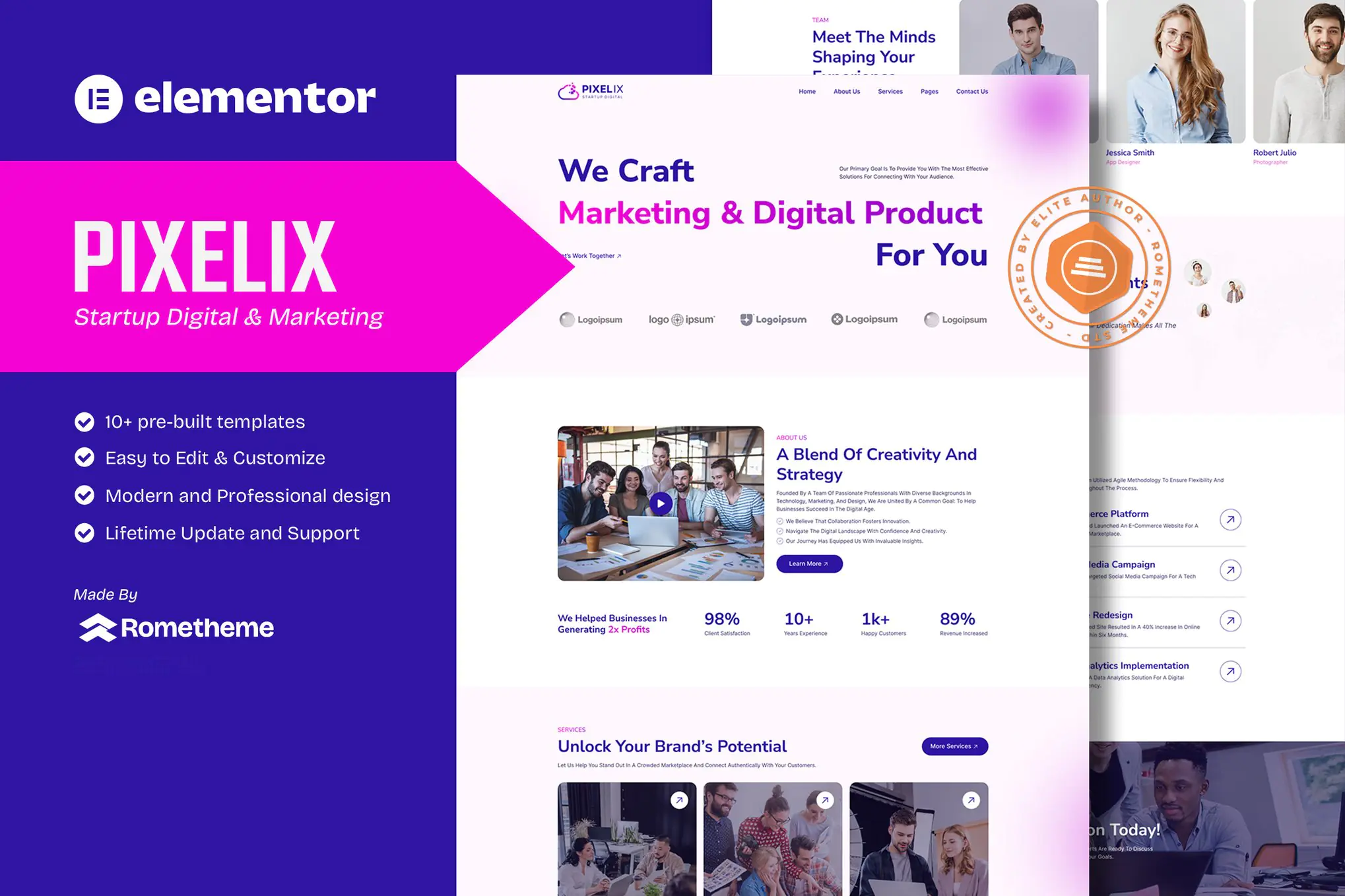 Pixelix - Kit de plantillas Elementor para agencias digitales para empresas emergentes