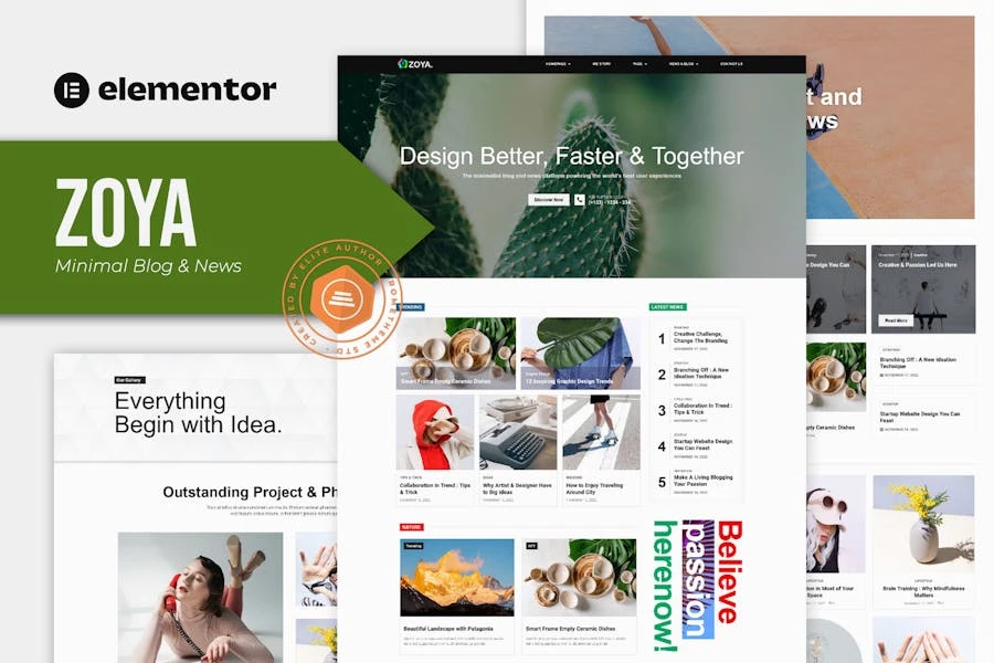 Zoya - Template Kit minimalistas para blog Elementor