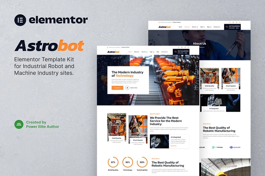 Astrobot - Template Kit elementor para la industria de robots y máquinas industriales