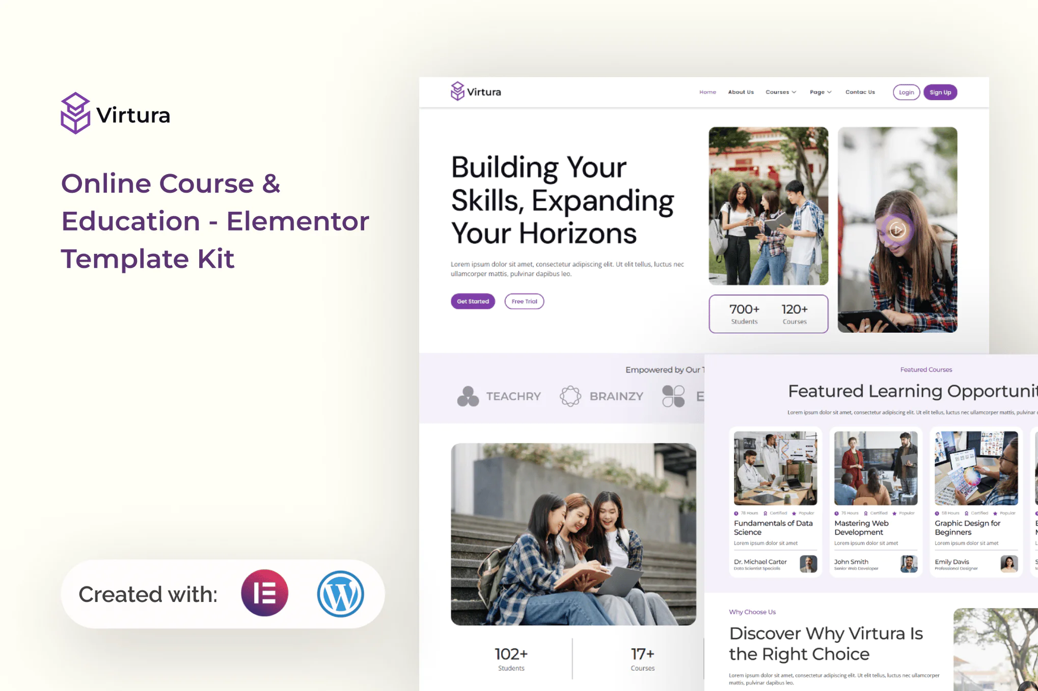 Virtura - Kit de plantillas Elementor para cursos y educación en línea
