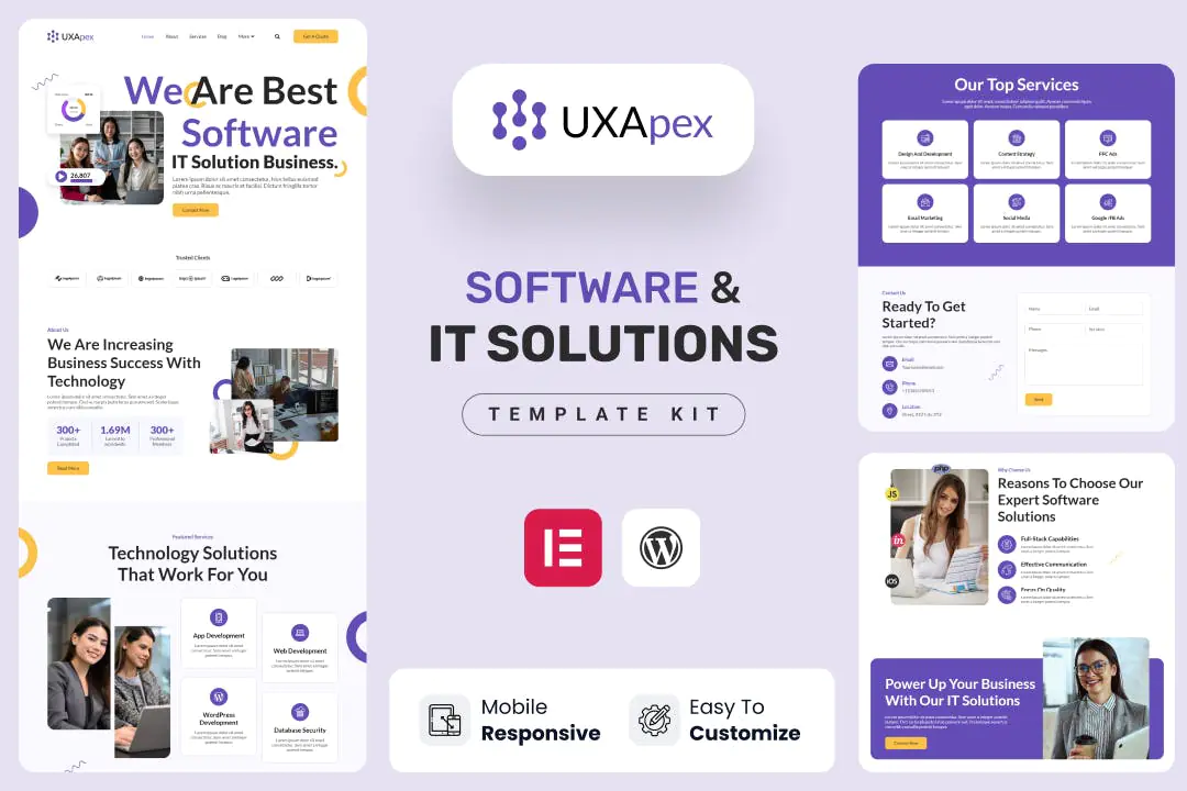 UXApex: kit de plantillas Elementor para empresas de soluciones y servicios de TI
