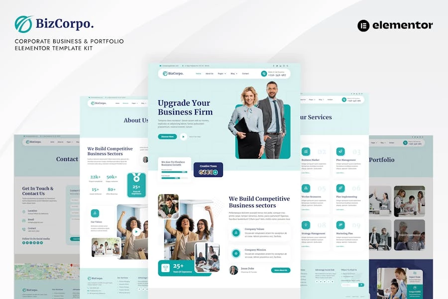 Bizcorpo - Kit de Plantillas Elementor para Porfolios y Negocios Corporativos