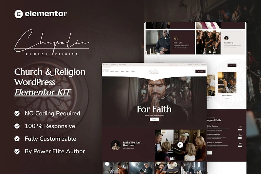 Chapelia - Kit de plantillas Elementor Pro para iglesia y religión