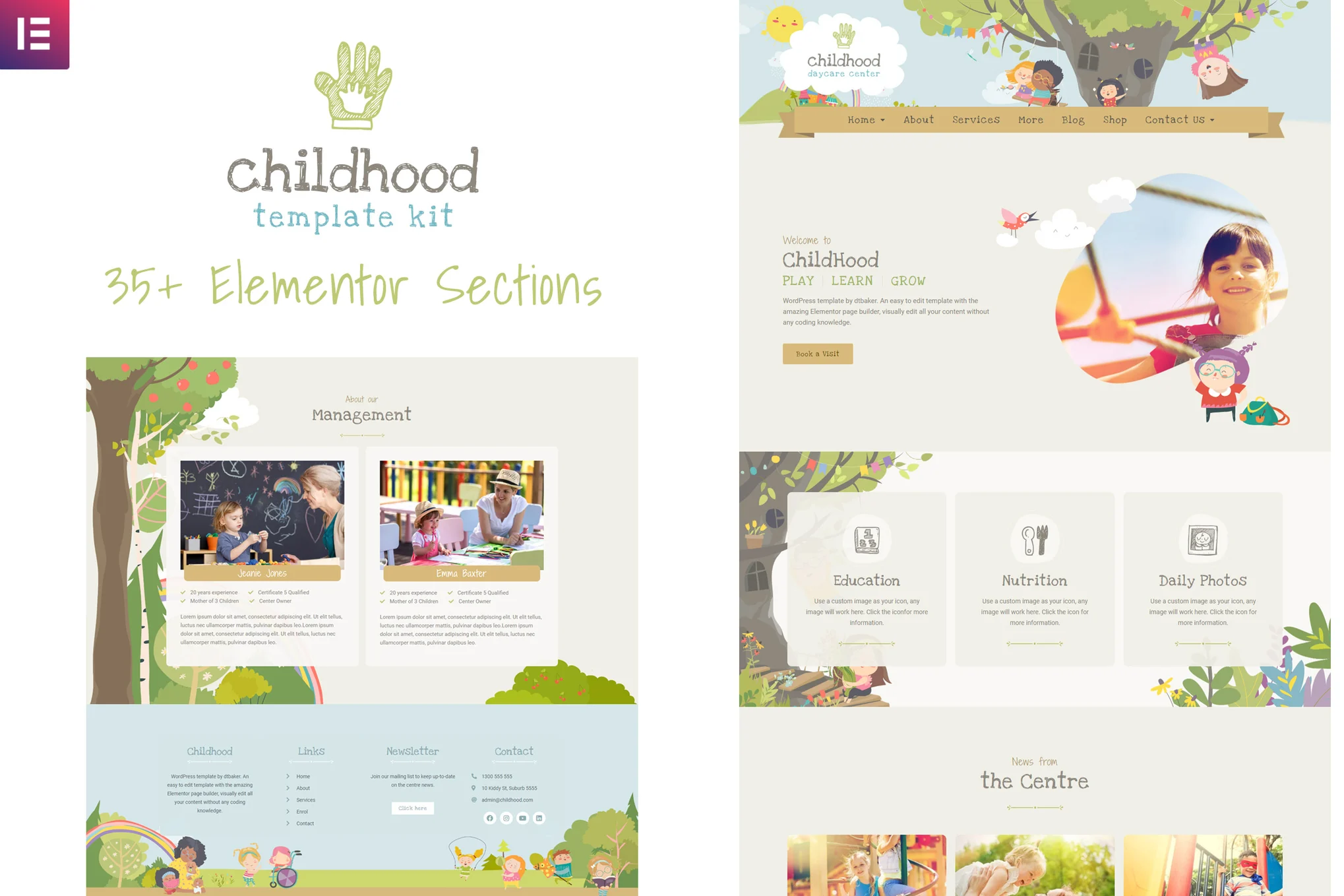 Niños pequeños: Template Kit Elementor para centros de cuidado infantil