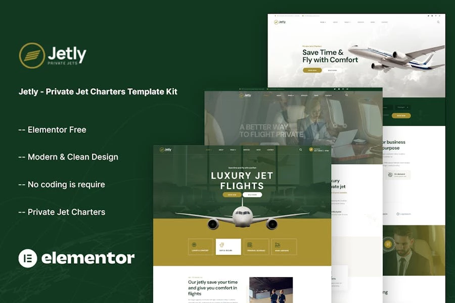 Jetly - Kit de plantillas Elementor de Private Jet Charters