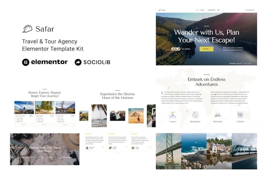 Safar - Kit de plantillas Elementor para agencias de viajes y excursiones