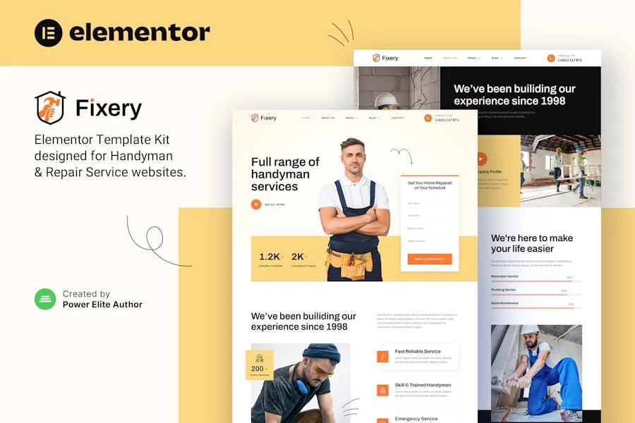 Fixery — Template Kit Elementor para personal de mantenimiento y servicios de reparación