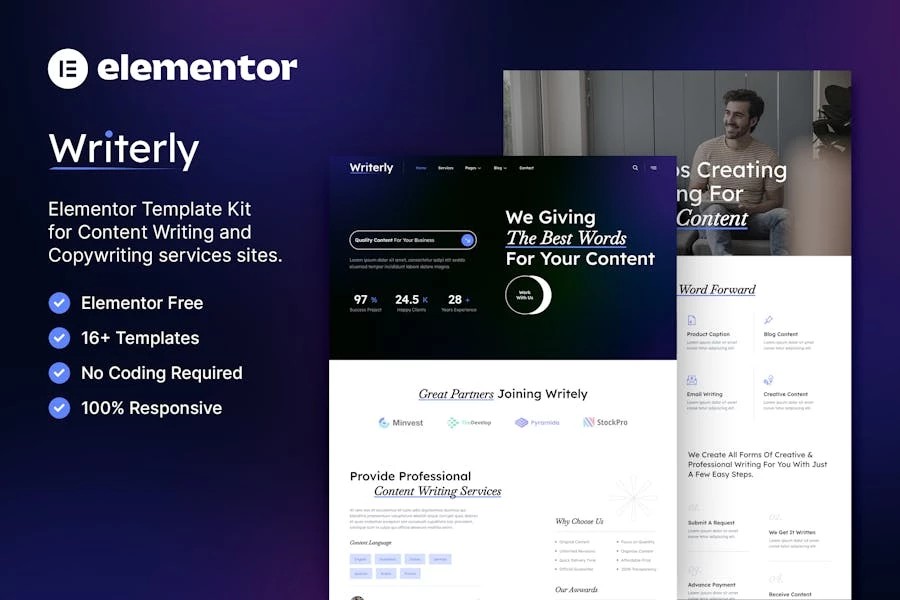 Writerly — Template Kit Elementor para redacción de contenido y redacción