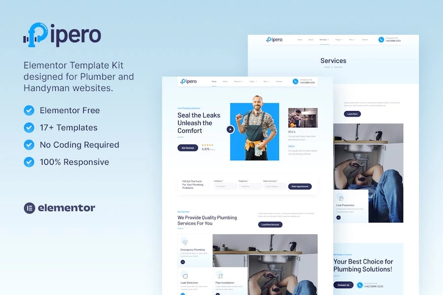 Pipero — Kit de plantillas Elementor de Plumber & Handyman Services