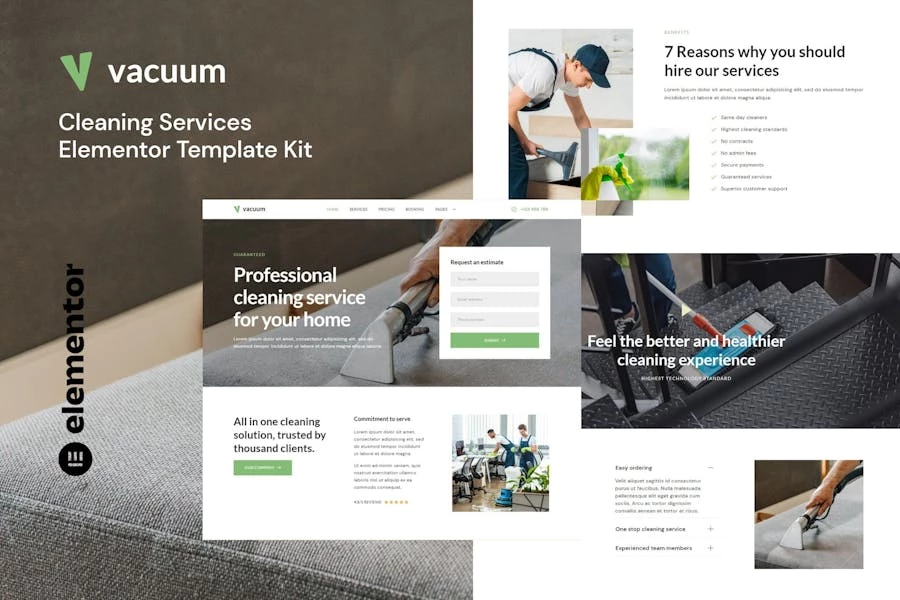 Template Kit de Elementor para una empresa de servicios de limpieza