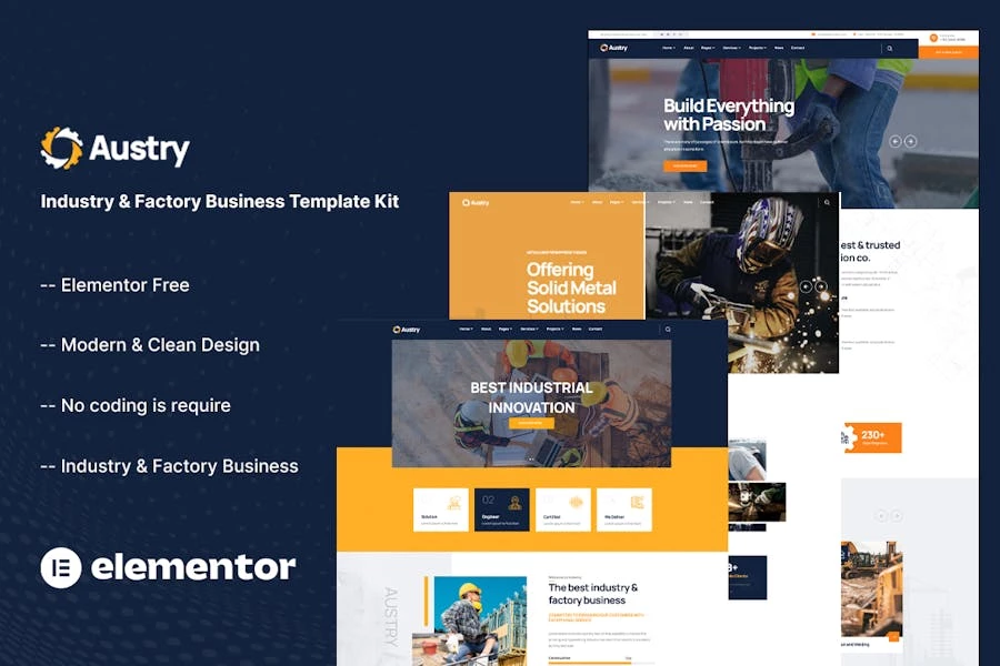 Austry - Template Kit Elementor para empresas industriales y fábricas