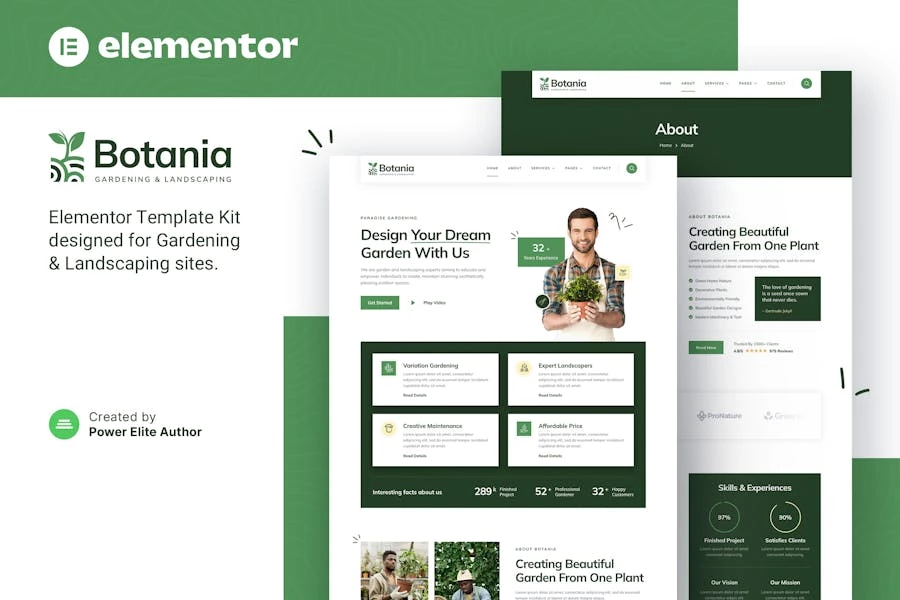 Botania — Template Kit Elementor para jardinería y paisajismo