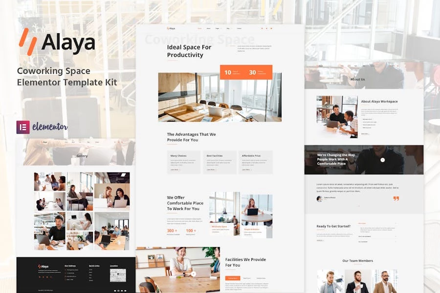 Alaya - Kit de plantillas Elementor para espacios de coworking