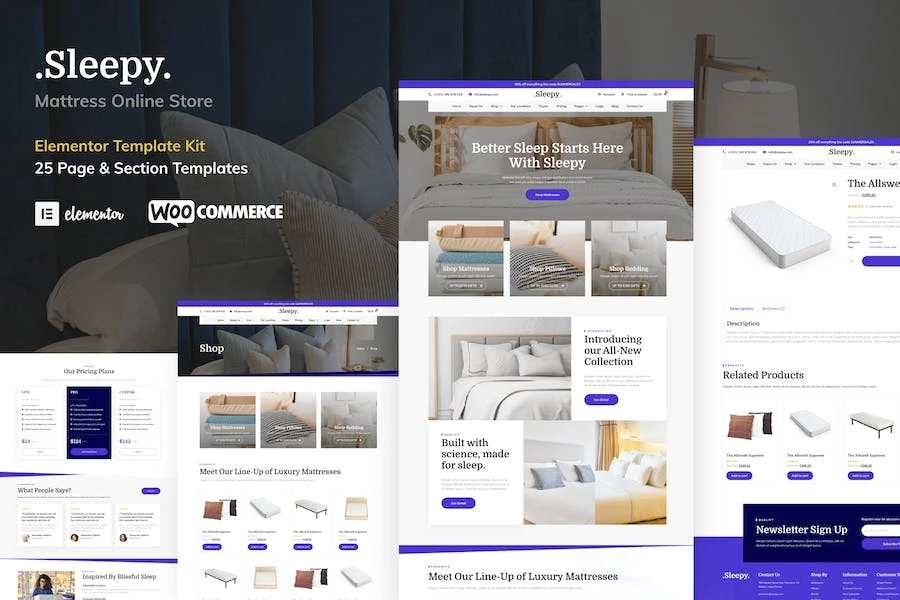 Sleepy - Template Kit Elementor Pro de la tienda en línea de colchones