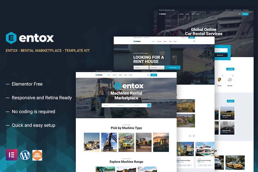 Entox - Template Kit Elementor para el mercado de alquiler de coches