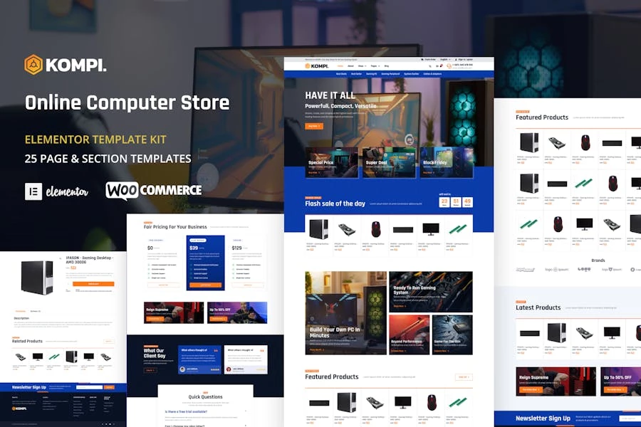Kompi - Template Kit Elementor de WordPress para tienda de computadoras