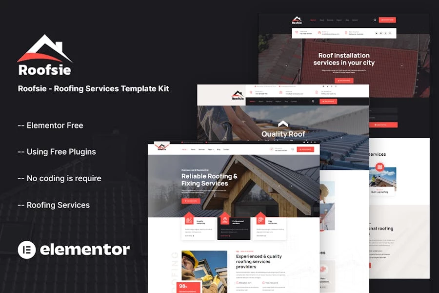 Roofsie - Kit de plantillas Elementor para servicios de techado