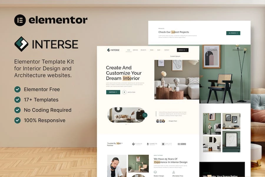 Interse - Template Kit Elementor de Diseño de Interiores y Arquitectura