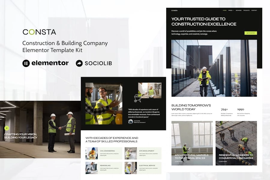 Consta - Kit de plantillas Elementor para empresas de construcción y construcción